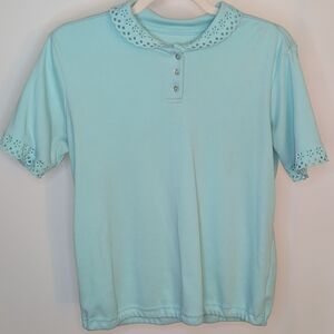 Blair Light Blue Eyelet Trim Top